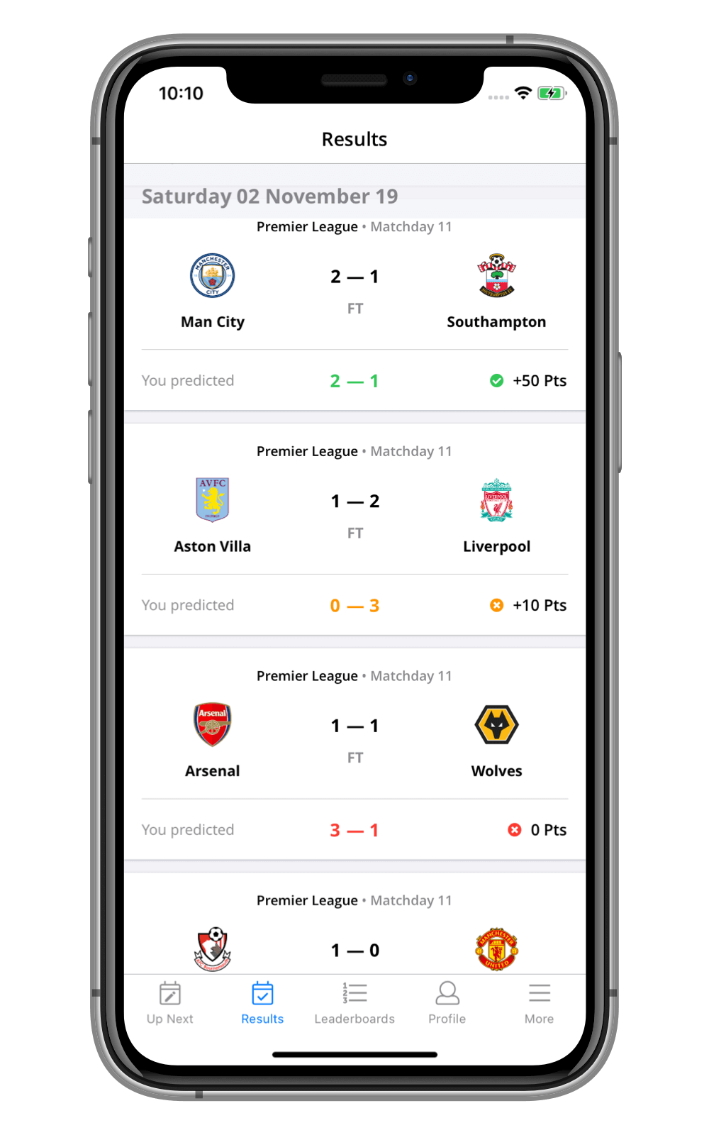 The Forescore mobile app displayed on the iPhone